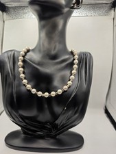 Beaded Necklace Grey Pearl Round Beads Lobster Clasp Fashion Jewelry