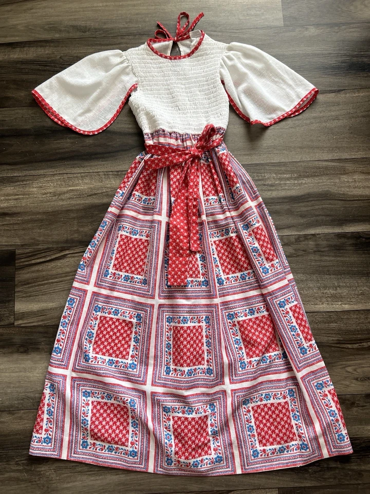 Vestido maxi floral vintage anos 70 marca Cinderela meninas tamanho 10 Prairie Cottage Core - Imagem 2 de 4