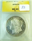 1878 S Morgan dollar ANACS MS63PL *VAM 33 engraved feather S set rt* EP