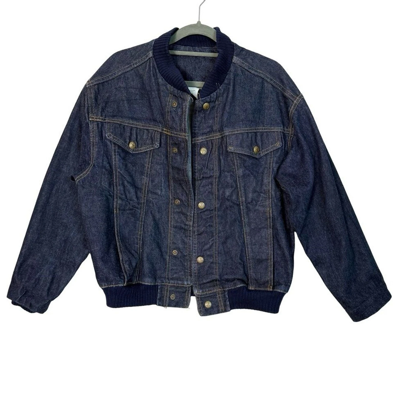 Vintage Sears USA Denim Bomber Jacket Indigo Workwear Grunge Size M