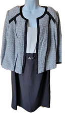 Studio One Women's 2 Piece Midi Dress Jacket Black Ivory 14 14W *FREE SHIP*