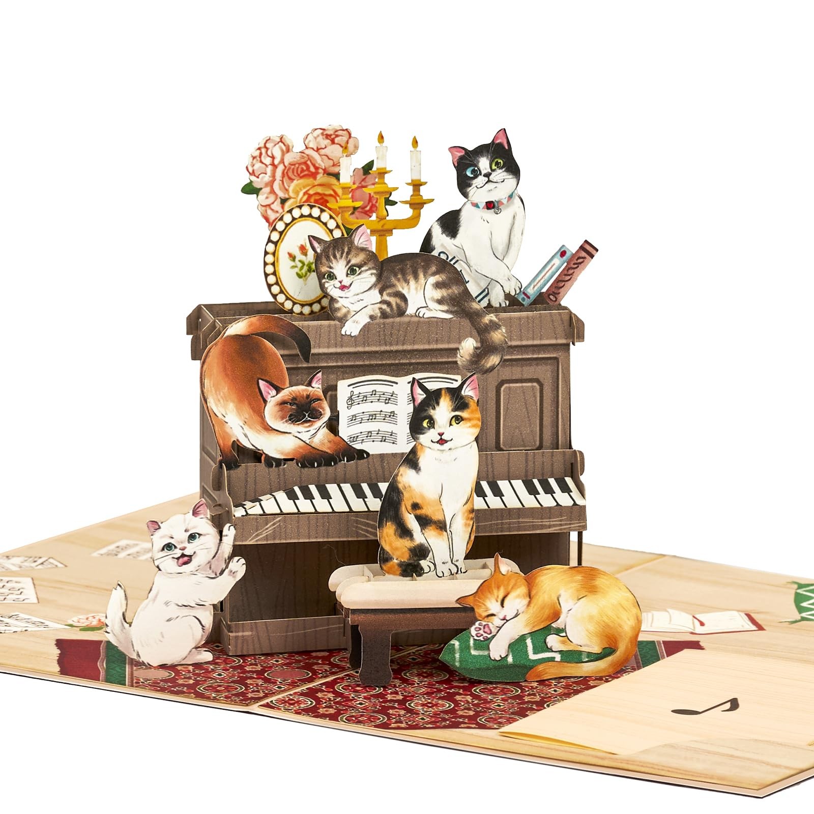 POPWOW Lovely Cats on Piano Pop Up Card, Funny, Cute, 5x7 inches, Cat