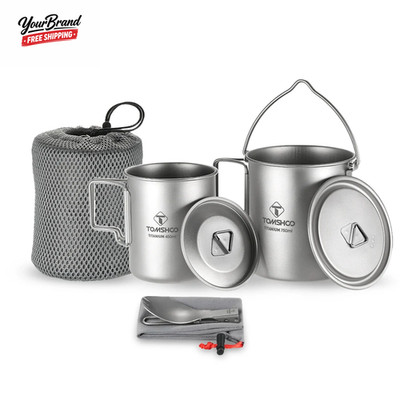 Tomshoo Ultralight Titanium 3PCS 750Ml Titanium Pot 450Ml Water Cup Mug with Lid