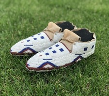 Native Regalia American Beaded Powwow Moccasins Geometric Beads Leather MC633