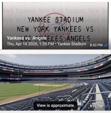 2 billets de terrain New York YANKEES vs LA Angels 16/04/26 13:35 sec 130 rangée 10