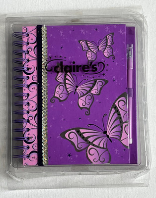 Claire's Vintage Y2K Butterfly Spiral Purple Journal Diary Set New NWT