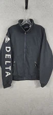 Lands End Delta Jacket Men L Dark Navy Fleece Lined Lg Spellout Pockets Workwear