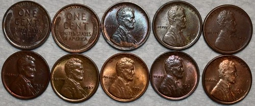 10x AU-UNC Lincoln Cents, 2x 1909 VDB, 1916, 1916S, 1917S, 1926D, 27, 34, & 37DS