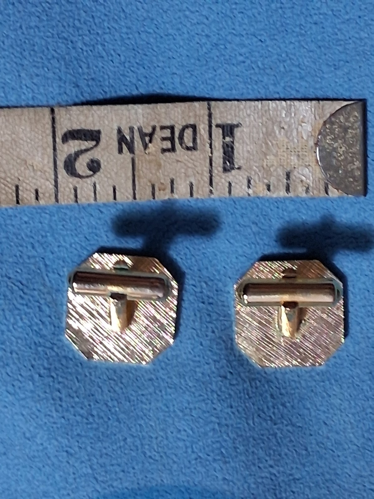 Vintage Gold Tone and Onyx inset Cufflinks Hexagonal Beveled Edge Black Stone image 5