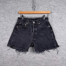Levis 501 Jean Shorts 28 (Fits 26x4) Black Made In USA Faded Frayed Cutoff Jorts