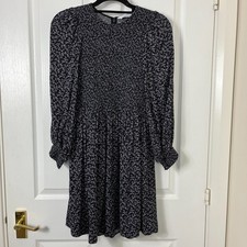 & Other Stories Mini Dress 38 (UK10) Black Floral Ruched Paris Atelier Romantic