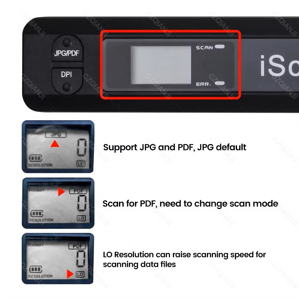 scanner document portable lcd – vue détaillée