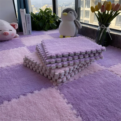 Plush Interlocking Puzzle Floor Mat Soft Foam Carpet Tiles Kids Play Room Decor