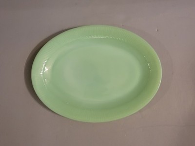 Jadeite Fire King Glass Serving Platter Ribbed Jane Ray Pattern Vintage 