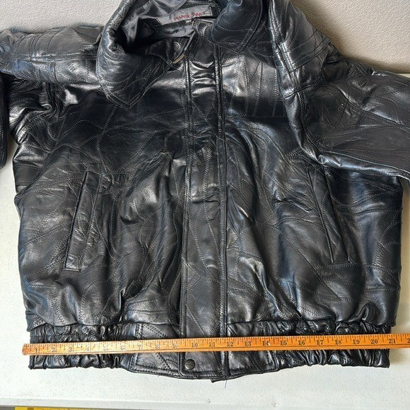 Phase Two Mens Black Leather Patchwork Bomber Jac… - image 7