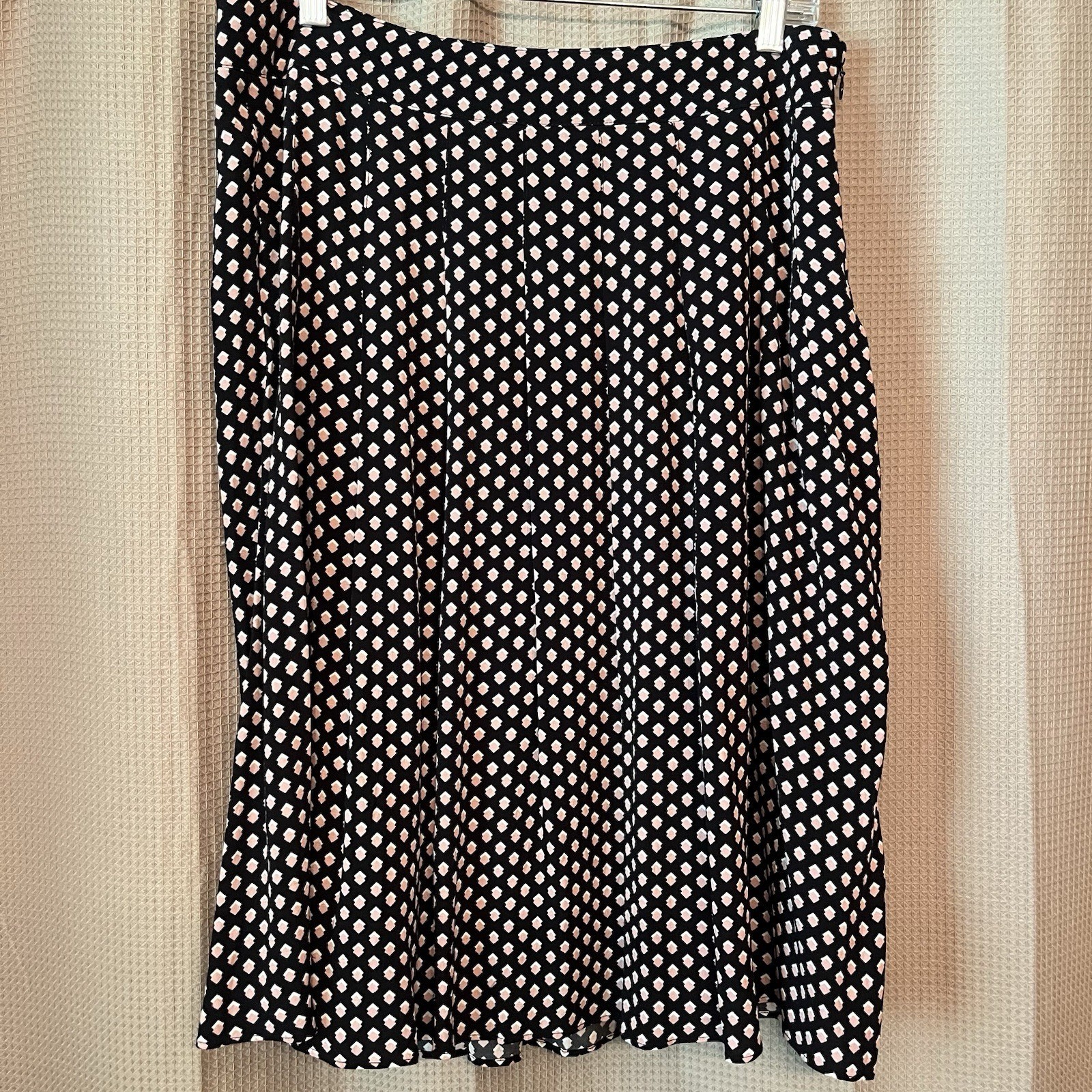 Talbots Midi Skirt Pleated A-Line High Waist Black Patterned Womens 12 Preppy-image