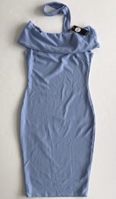 NWT Boohoo NIGHT Off The Shoulder, Choker, Body con Midi Dress Sz 10 Sky Blue