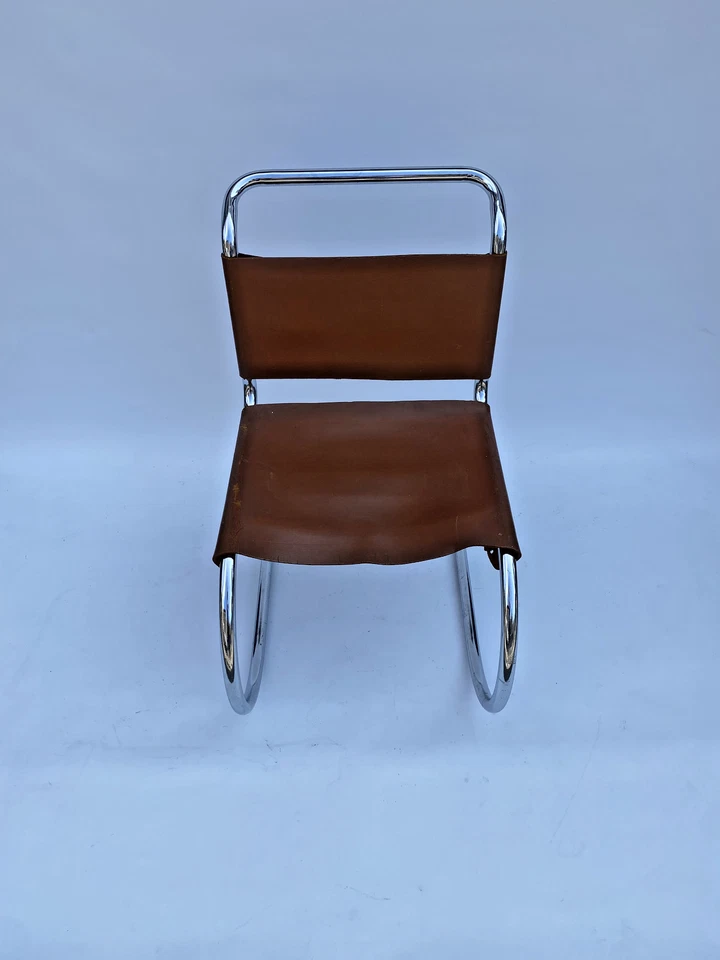 Silla de comedor Mies van der Rohe MR10 años 60 mediados de siglo cuero cromado Art Deco Foto 3 de 4