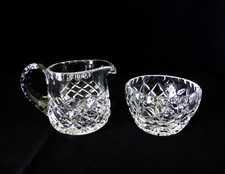 Vintage CRYSTAL GLASS diamond SUGAR BOWL & CREAMER MILK JUG cut crystal