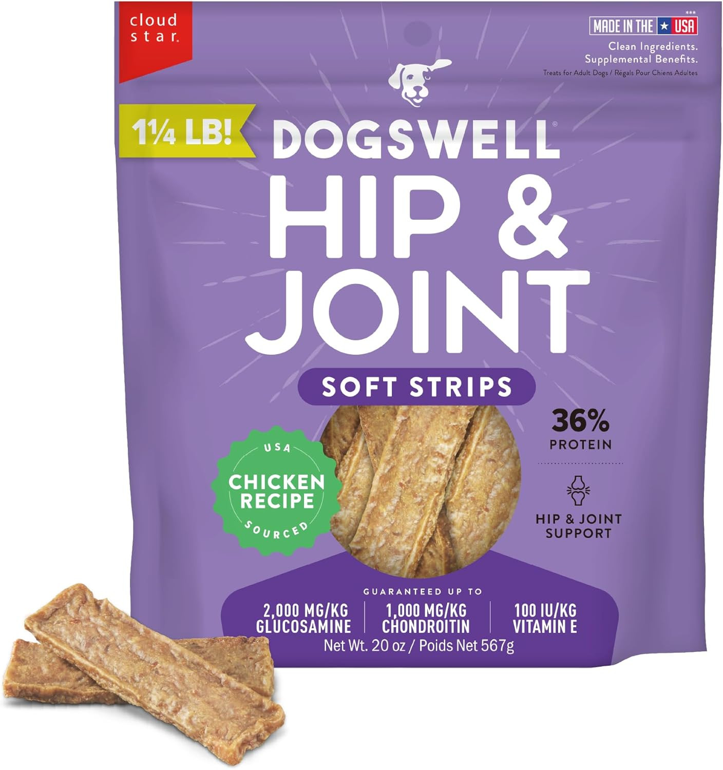 DOGSWELL Hip & Joint Dog Treats 100% Meaty, Grain Free, Gluc