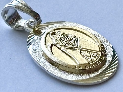 Santa Muerte Medal pendant silver 925 and gold 10k - 32 mm Length - Picture 4 of 7