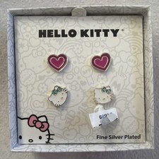 New fine silver plated Hello Kitty earring Set .