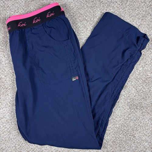 koi Lite Scrubs Women’s L NAVY HOT PINK Spirit Elastic Slim Fit Pants Medical