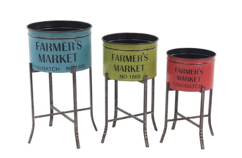 Metal Indoor Outdoor Planter Farmers Market Large Planter Pot, Set of 3 Plant...