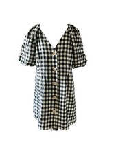 Zara Buttondown Puff Sleeve Gingham Dress