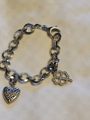 Fossil 6.5'' Silver-Tone Charm Bracelet with Heart and Clover Charms