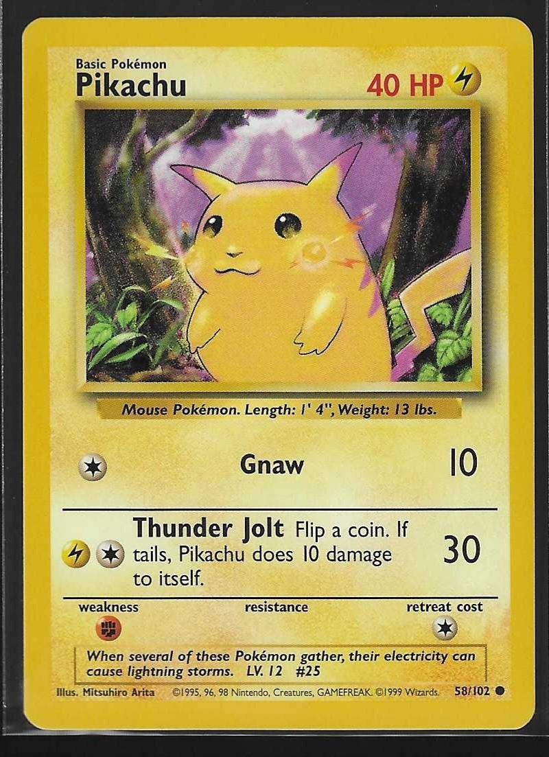 Pikachu 58/102 Base Set Pokemon Card Yellow Cheeks WOTC 1999 NM