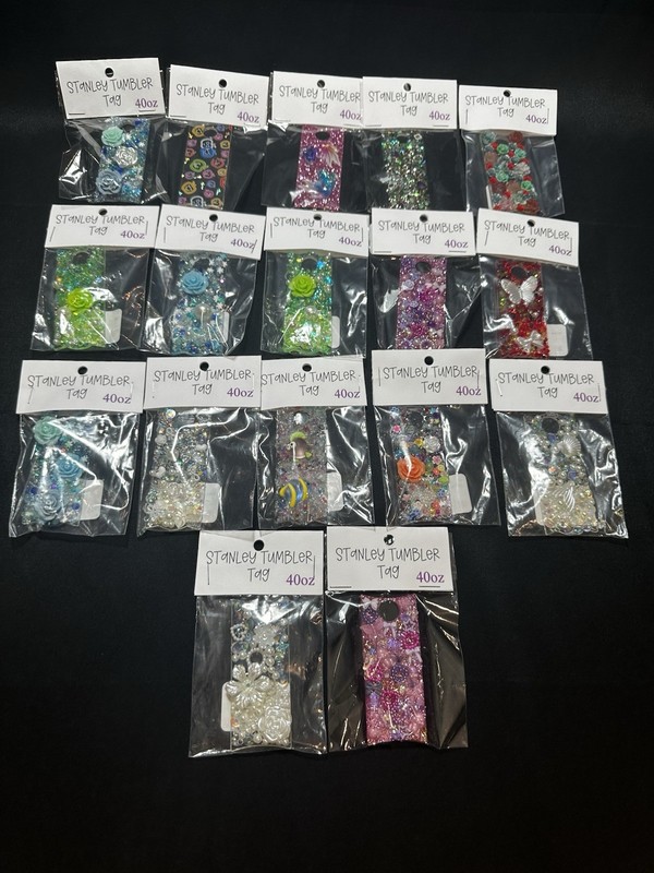 Lot of 17 Handmade Resin 40 oz. Stanley Tumbler Tags. New!