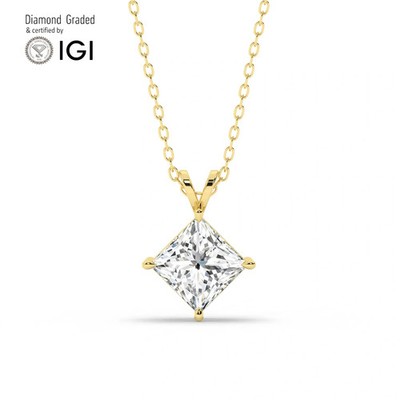 Prinzessin Solitär Labgrown Diamant Anhänger 18k Gelbgold 5 Kt D Vs1