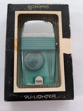 Vintage Scripto VU-Lighter ST. CHRISTOPHER in Original Box Turquoise & Silver