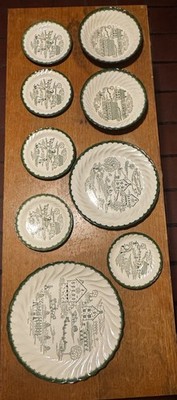 9 Pc Countryside Farm vintage green dishes Huge Platter 2 bowls 1 Dinner 5 Plate