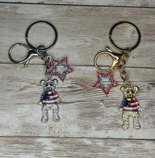 Patriotic Bear Keychain Choose Gold Tone or Silver Tone