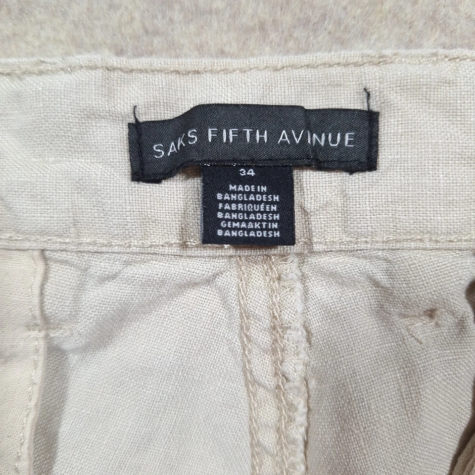 Pantalones Cortos Saks Fifth Avenue de Lino para Hombres 34 Beige Frente Plano Informales Playa Ligeros Foto 4 de 4