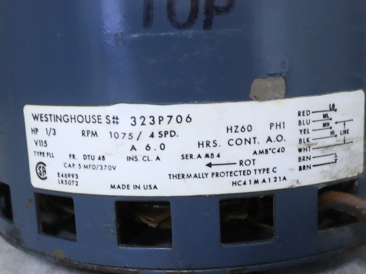 Fー1GRANDPRIX3 p706p5g WESTINGHOUSE 323P706 Blower Motor 1/3HP 1075RPM 4SPD 60Hz