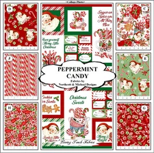 NORTHCOTT, MICHAEL DESIGNS, "PEPPERMINT CANDY" CHRISTMAS, CANDY, SANTA  FABRICS