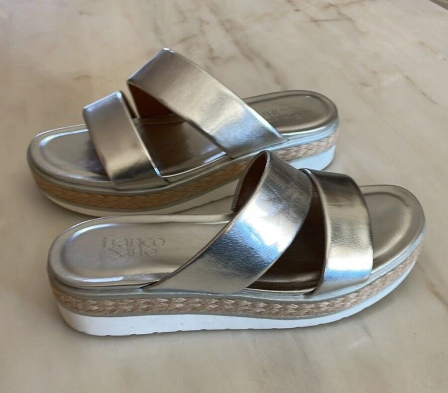 FRANCO SARTO Women s Silver Titan Wedge Espadrille Sandals Size 8.5 M