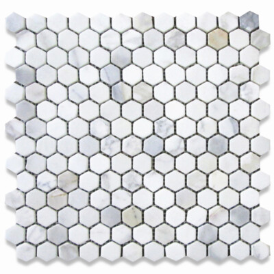 G31XT Tumbled Calacatta Gold Calcutta Marble 1 inch Hexagon Mosaic Tile