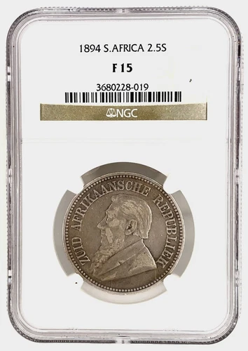 1894 South Africa 2 1/2 Two and a Half Shillings Silver Coin NGC F15  KM# 7 Rare