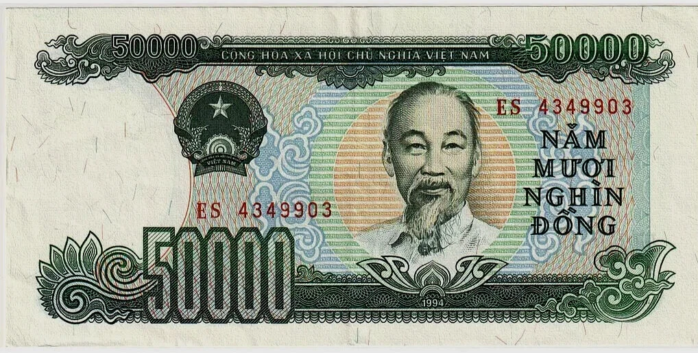 Circulated 50,000 ₫ Denomination Vietnamese Paper Money for sale