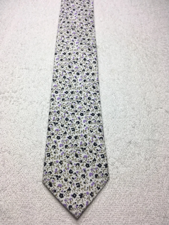 NICK GRAHAM CORBATA HOMBRE BLANCA CON LILA PÚRPURA ORO Y NEGRA 3 X 59 NUEVA SIN ETIQUETAS Foto 2 de 4