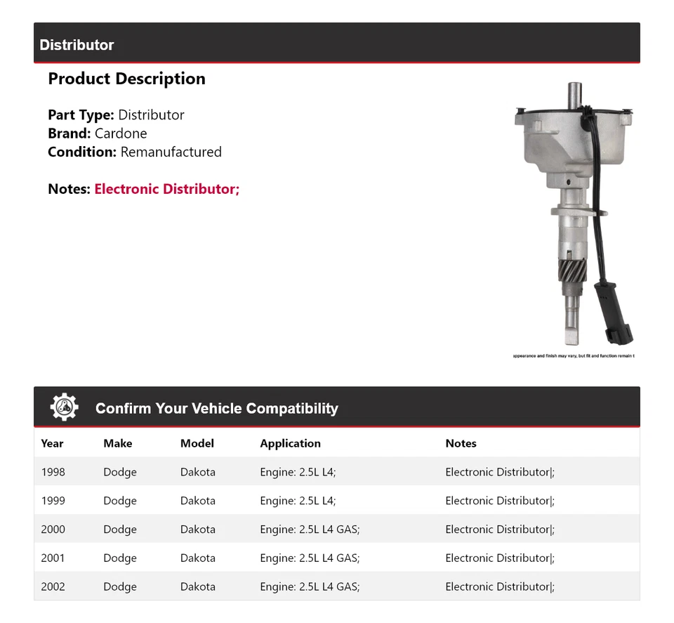 Para Dodge Dakota 1998-2002 Distribuidor Cardone 1999 2000 2001 Foto 2 de 4
