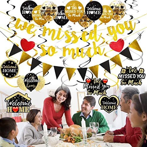 Welcome Back Banner Decorations - Glitter Black 'We Missed You' Sign For Homecoming, Parties, Army Return - View #10