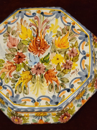 Sevillarte Spain Porcelain Lidded Octagonal Box Signed C Fraile - Picture 3 of 6