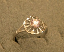 Lady's Girl's Rhodium Plated Size 7 Pink Round CZ Solitaire Ring