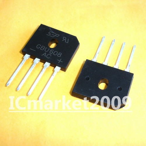 10 PCS GBU608 SIP-4 GBU 608 6.0 AMP Glass Passivated Bridge Rectifiers ...