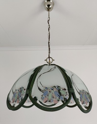 Vintage Chandelier Pendant 1 Light bamboo Colored glass Abstract Japandi Hobo s - Picture 3 of 7
